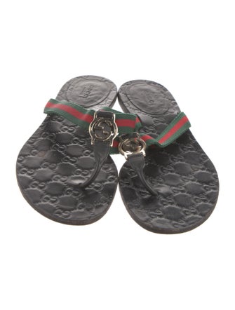 Gucci Web Accent Leather Flip Flops