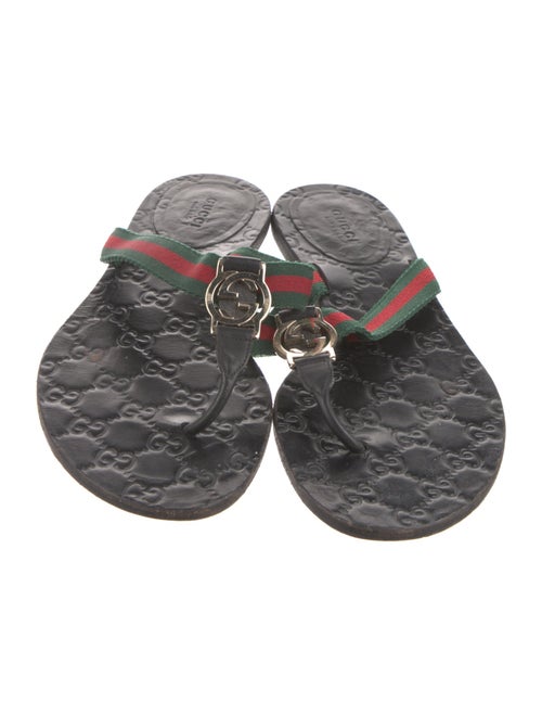 Gucci Web Accent Leather Flip Flops