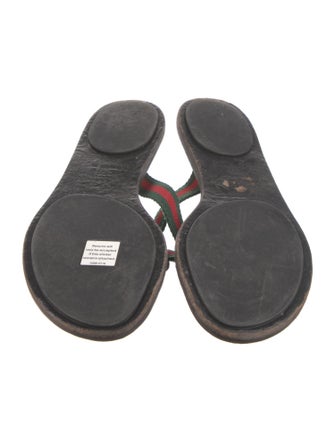 Gucci Web Accent Leather Flip Flops