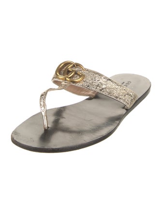 Gucci Double G Logo Leather Slides