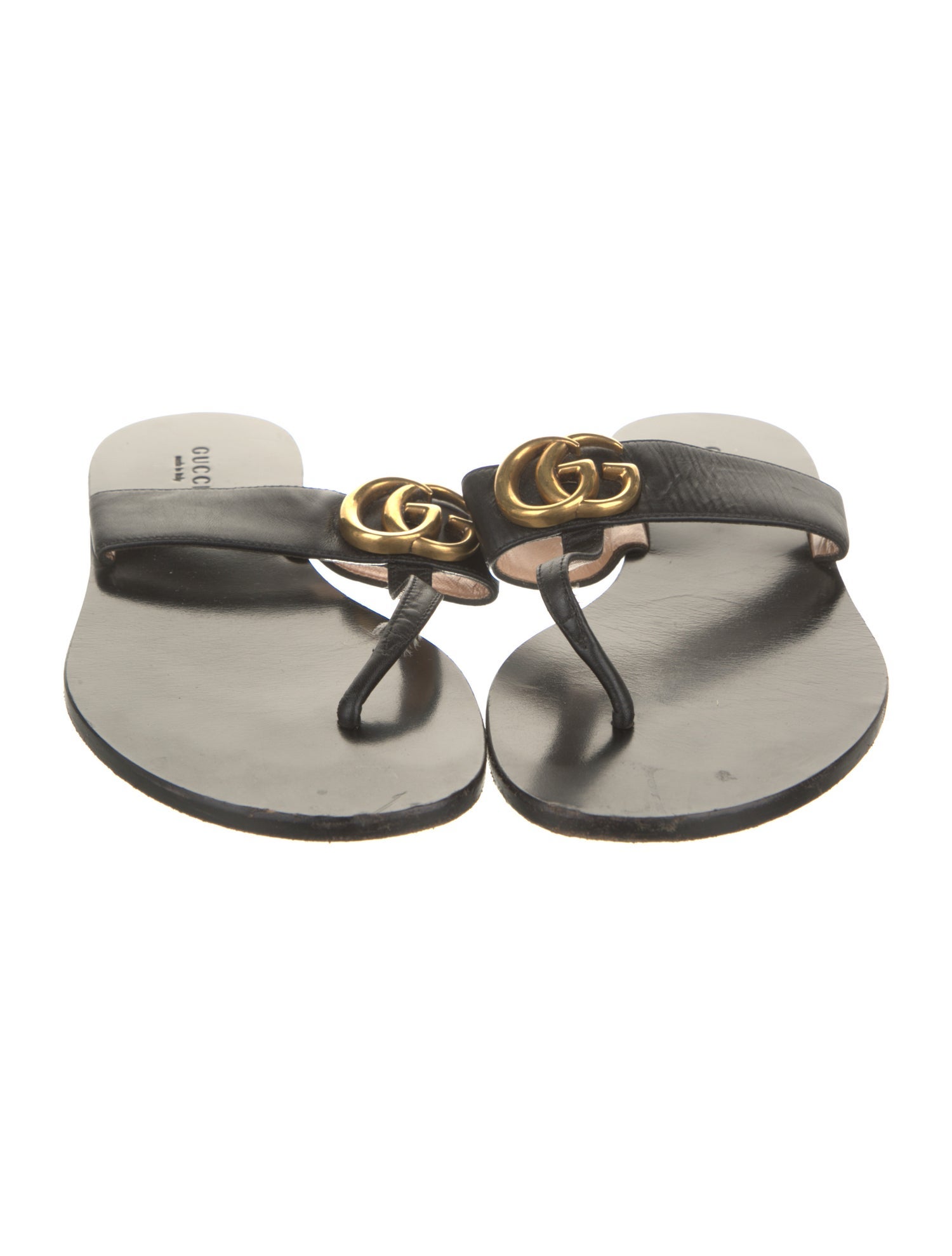 Gucci Double G Logo Leather Slides