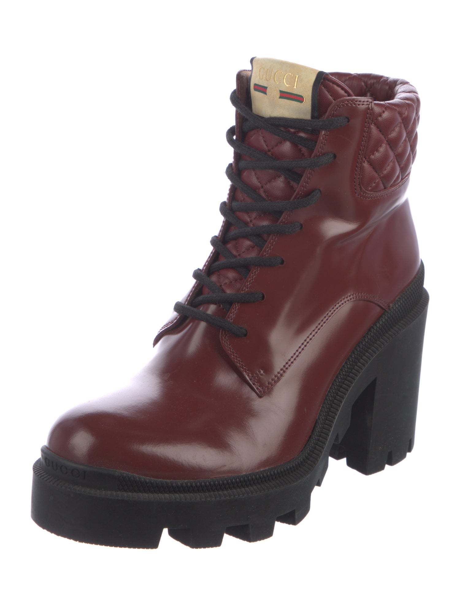 Gucci Web Accent Leather Combat Boots