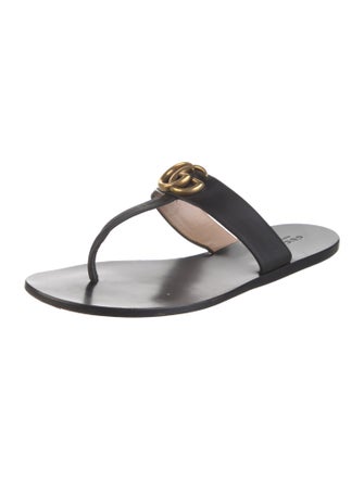 Gucci Double G Logo Leather Slides