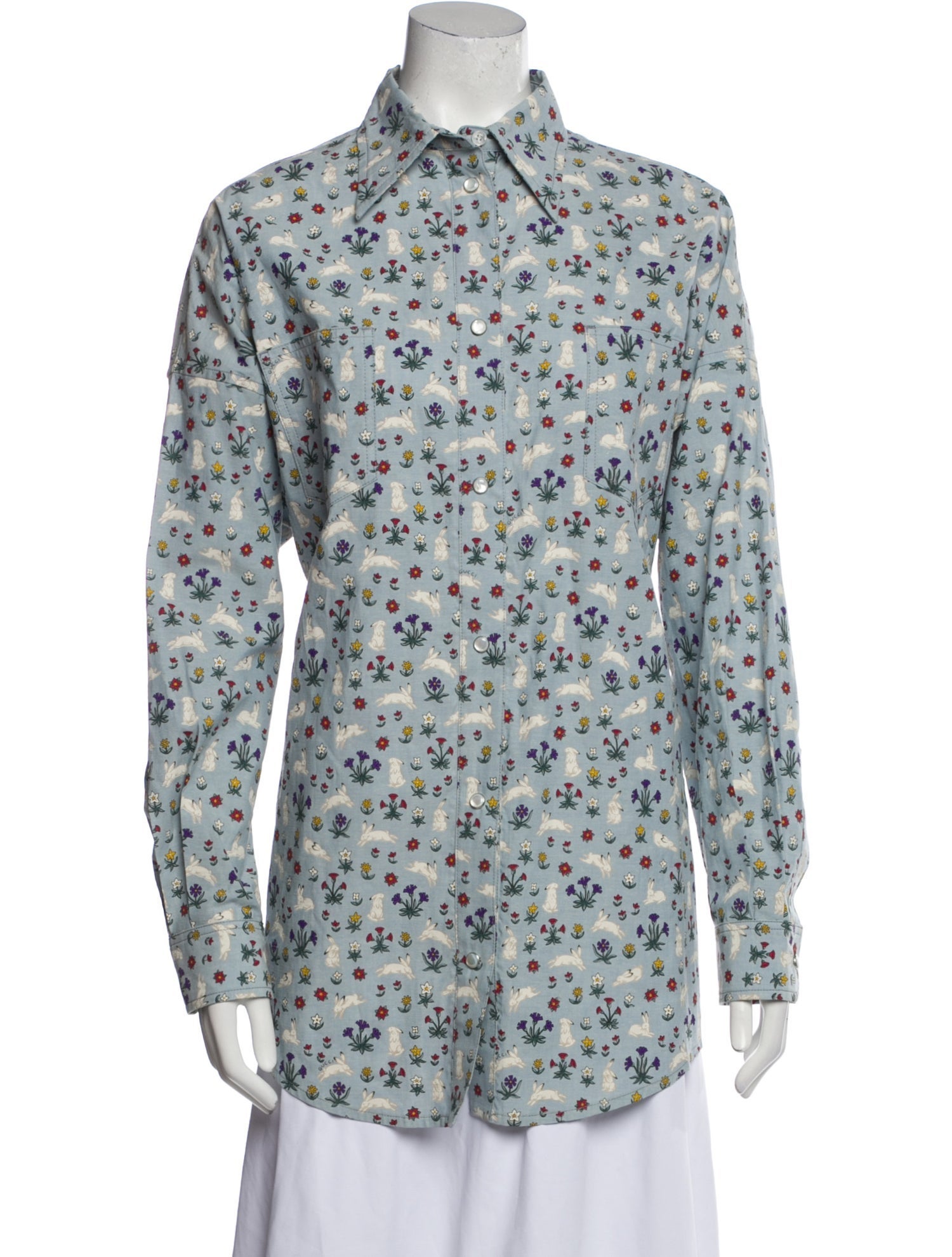 Gucci Floral Print Long Sleeve Button-Up Top w/ Tags