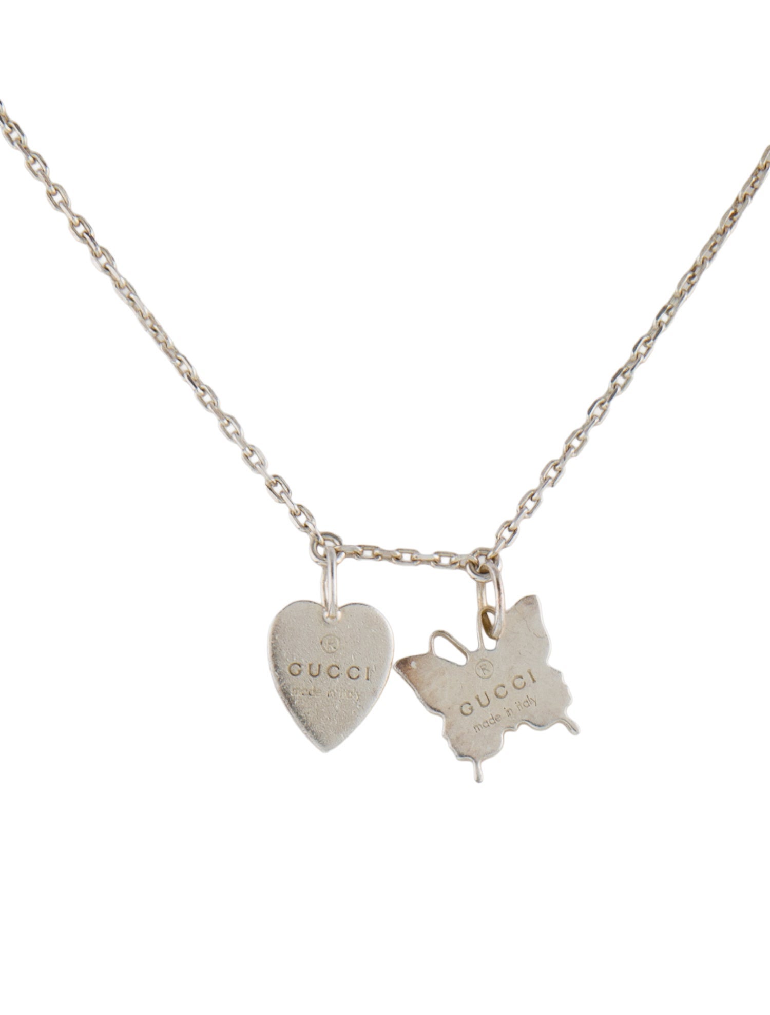 Gucci Trademark Heart and Butterfly Pendant Necklace