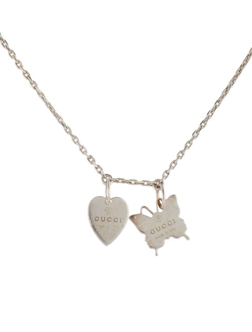 Gucci Trademark Heart and Butterfly Pendant Necklace