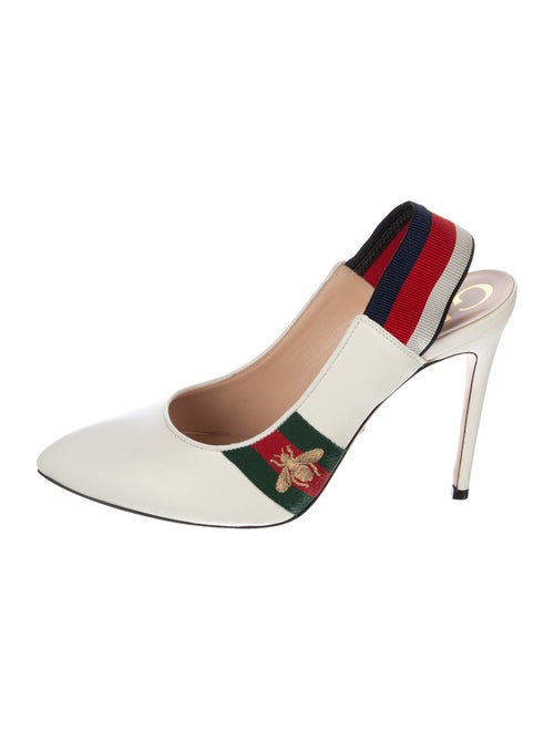Gucci Web Accent Leather Slingback Pumps