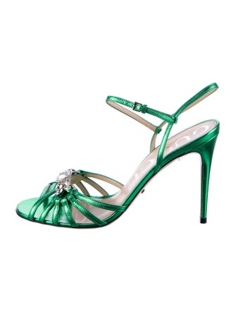 Gucci Leather Crystal Embellishments Slingback Pumps