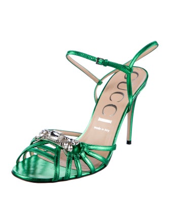 Gucci Leather Crystal Embellishments Slingback Pumps