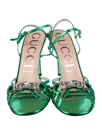 Gucci Leather Crystal Embellishments Slingback Pumps