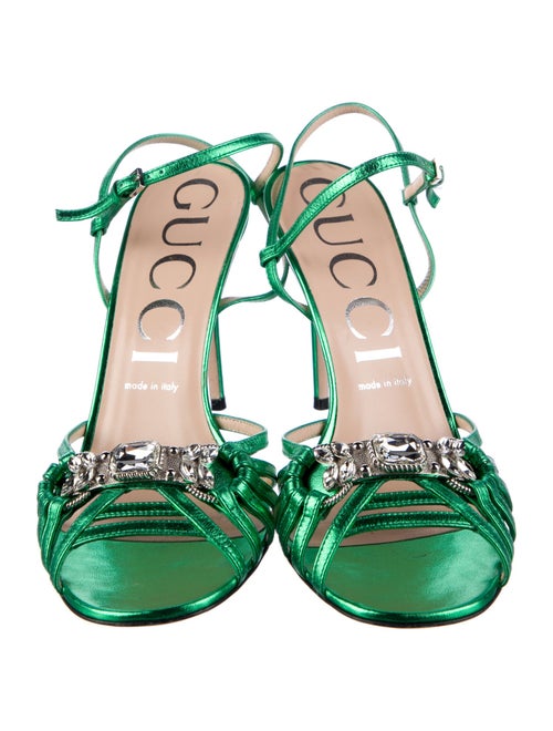 Gucci Leather Crystal Embellishments Slingback Pumps