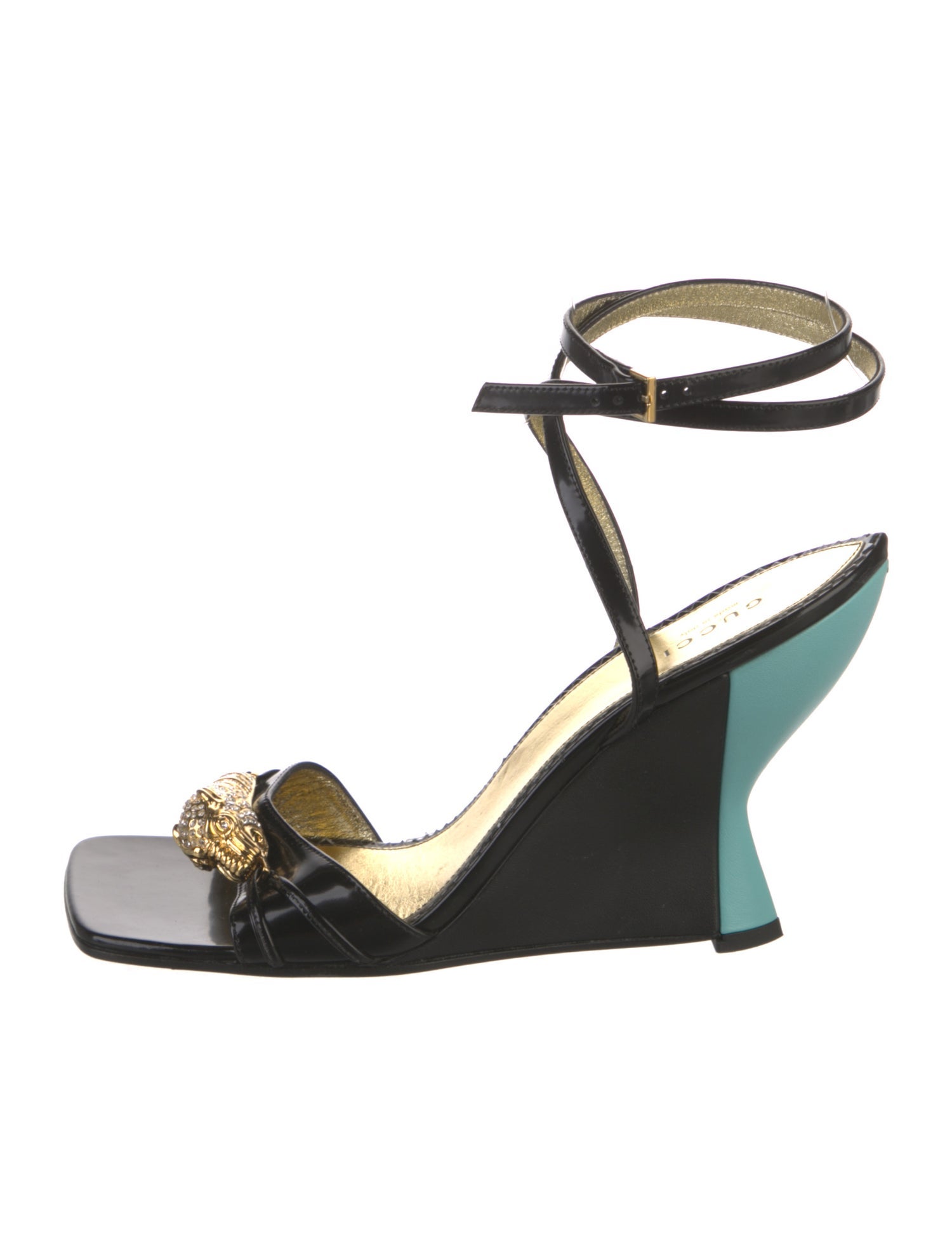 Gucci Tiger Head Accent Patent Leather Sandals