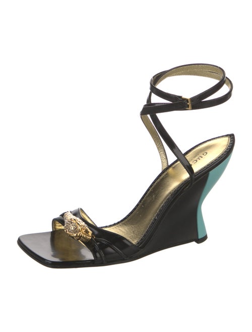 Gucci Tiger Head Accent Patent Leather Sandals