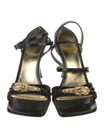 Gucci Tiger Head Accent Patent Leather Sandals