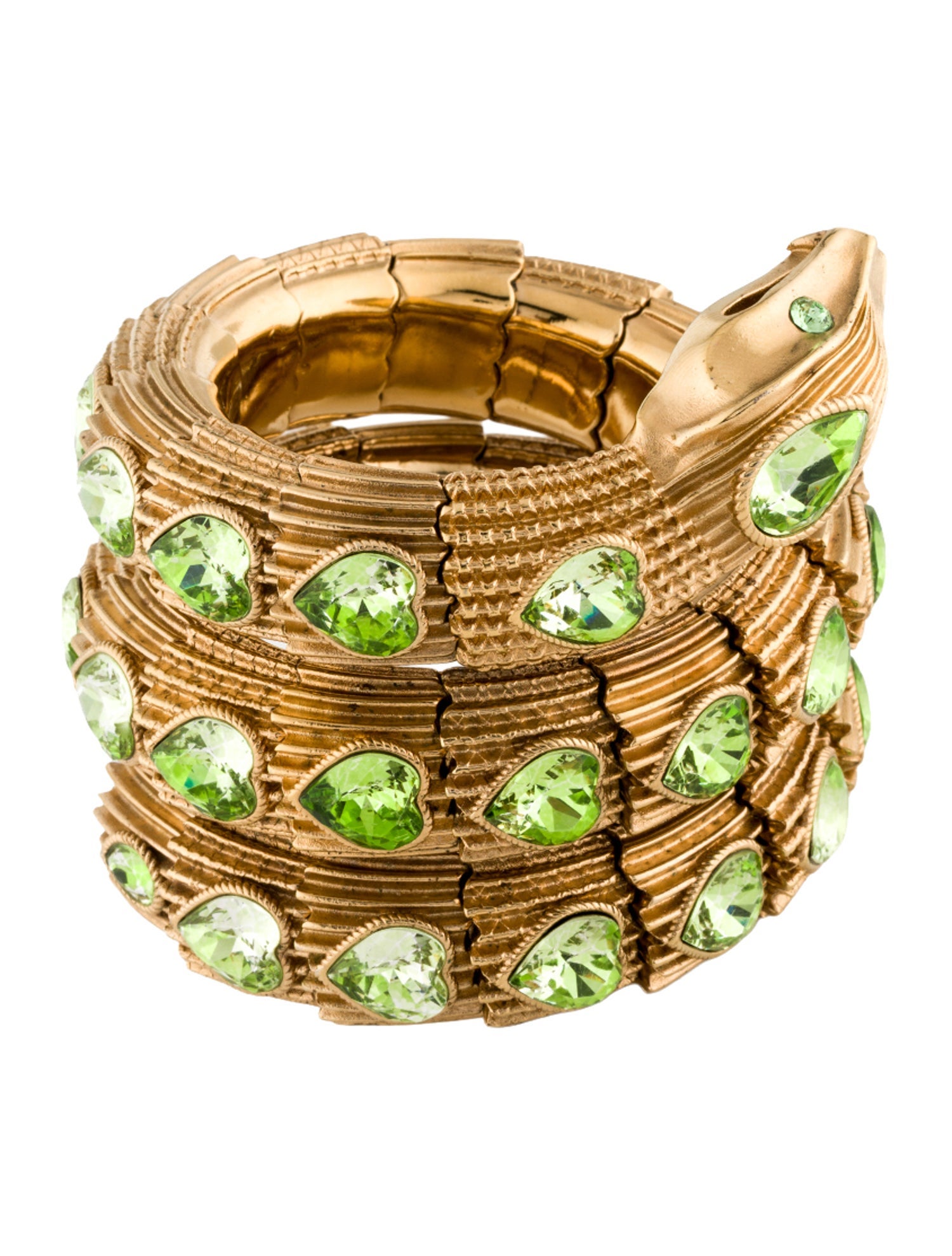 Gucci Crystal Heart Triple Wrap Snake Bracelet