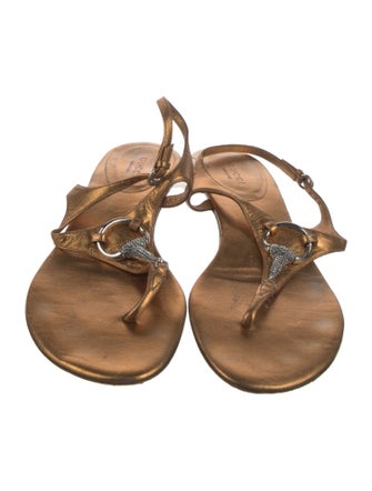 Gucci Horsebit Accent Leather T-Strap Sandals