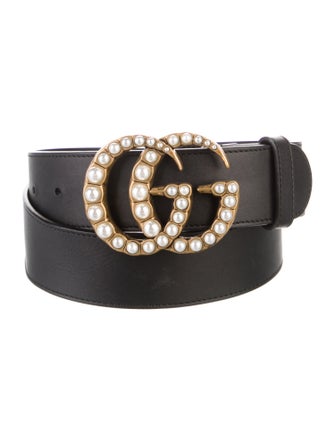 Gucci Faux Pearl Accents Leather Belt