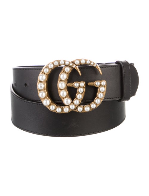 Gucci Faux Pearl Accents Leather Belt