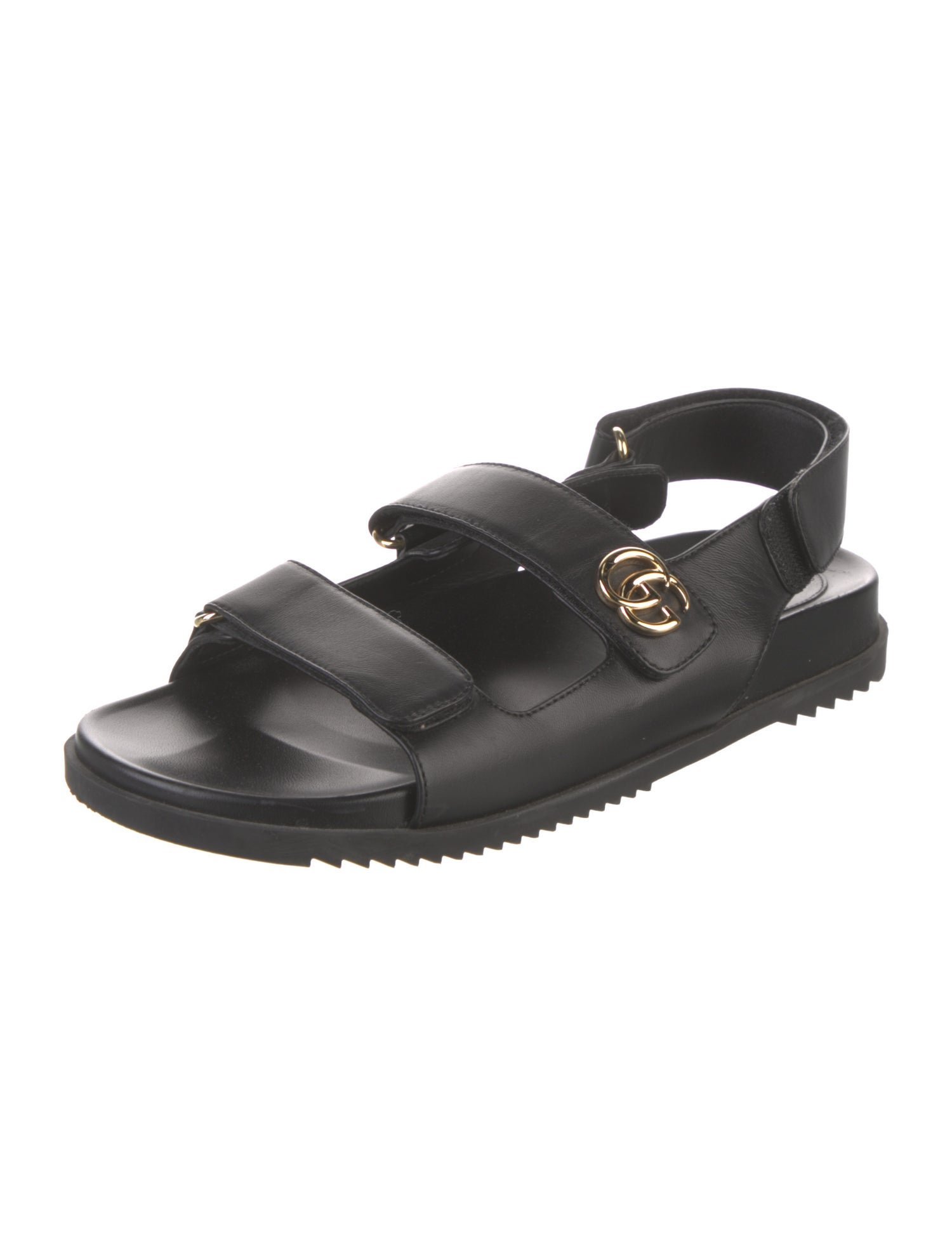 Gucci Double G Logo Leather Slingback Sandals