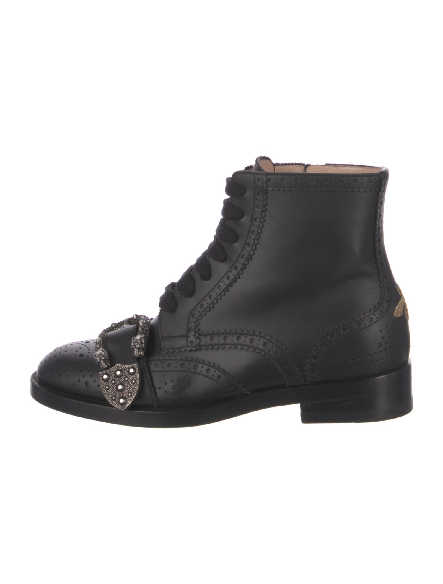 Gucci Bee Accent Leather Combat Boots
