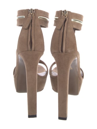 Gucci Suede Leather Trim Embellishment T-Strap Sandals