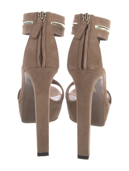 Gucci Suede Leather Trim Embellishment T-Strap Sandals