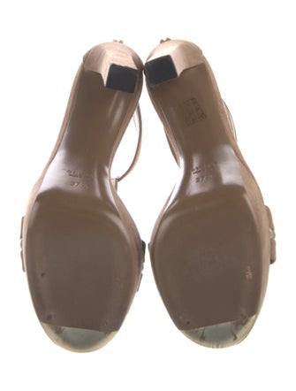 Gucci Suede Leather Trim Embellishment T-Strap Sandals