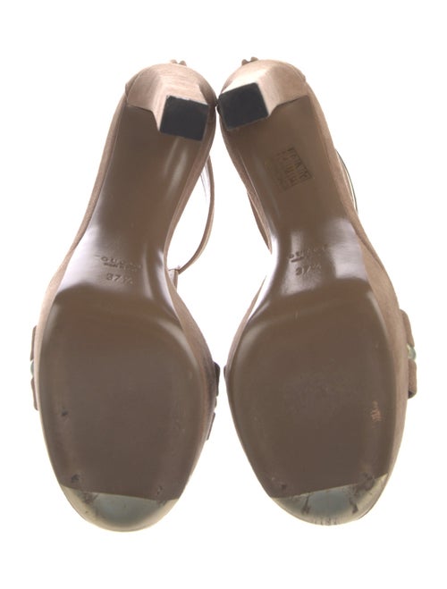 Gucci Suede Leather Trim Embellishment T-Strap Sandals