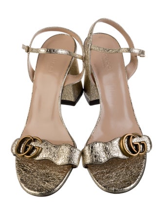 Gucci Double G Logo Leather Slingback Sandals
