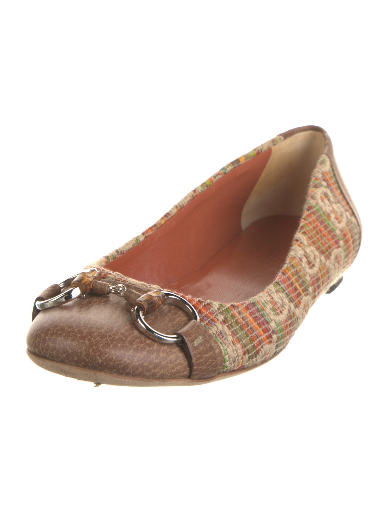 Gucci Horsebit Accent Raffia Ballet Flats