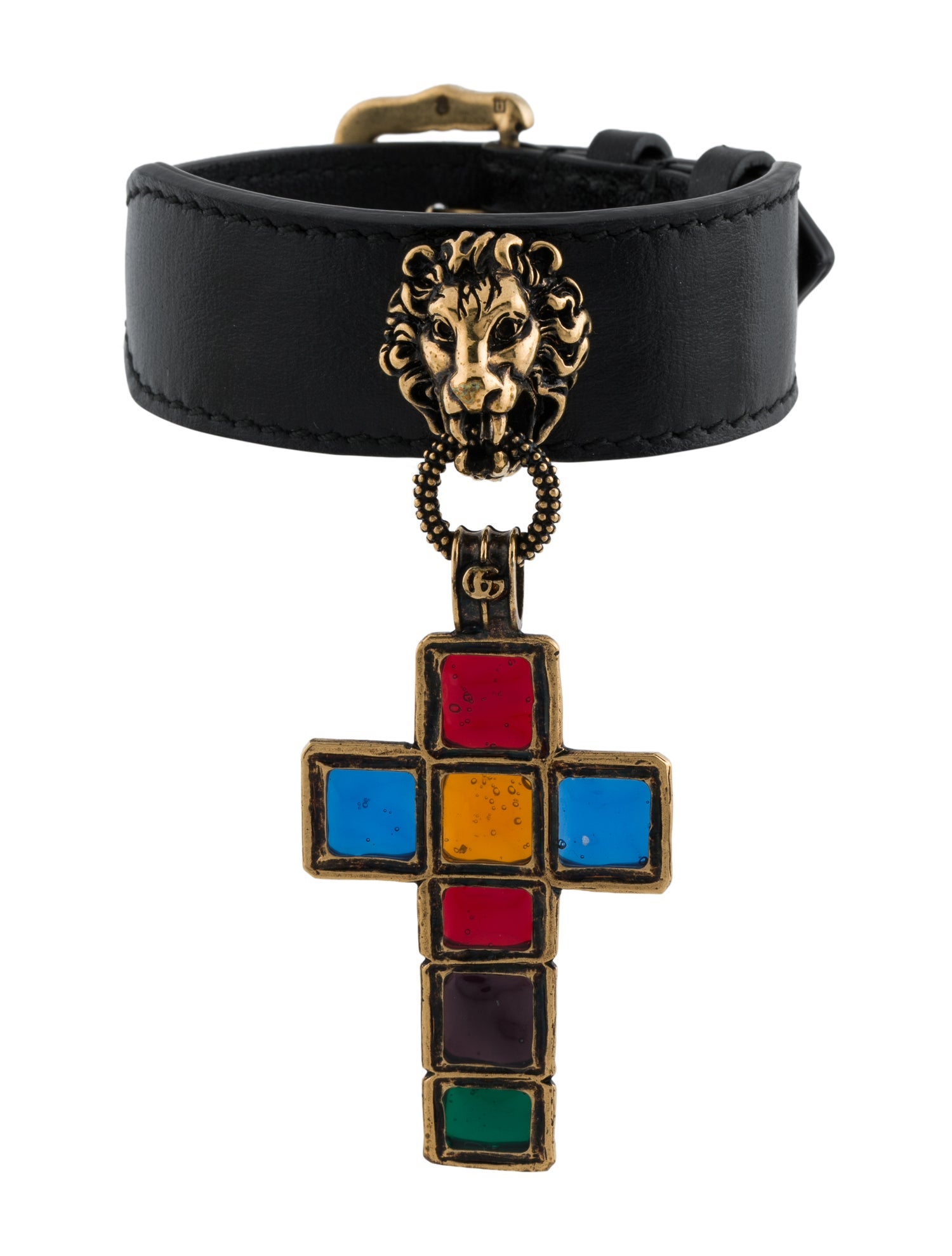 Gucci Leather Lion Head Cross Wrap Bracelet