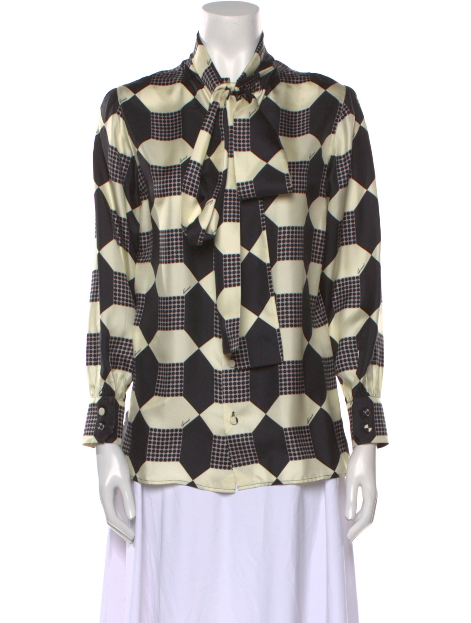 Gucci Silk Plaid Print Button-Up Top