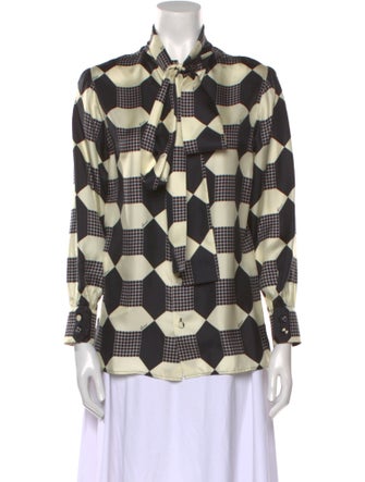Gucci Silk Plaid Print Button-Up Top