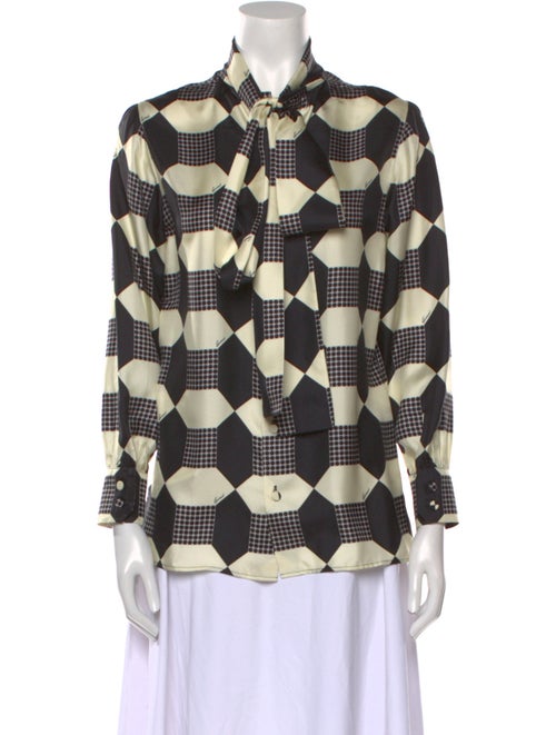 Gucci Silk Plaid Print Button-Up Top