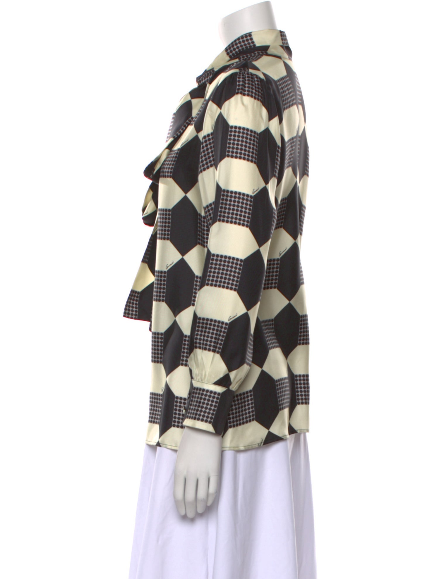 Gucci Silk Plaid Print Button-Up Top