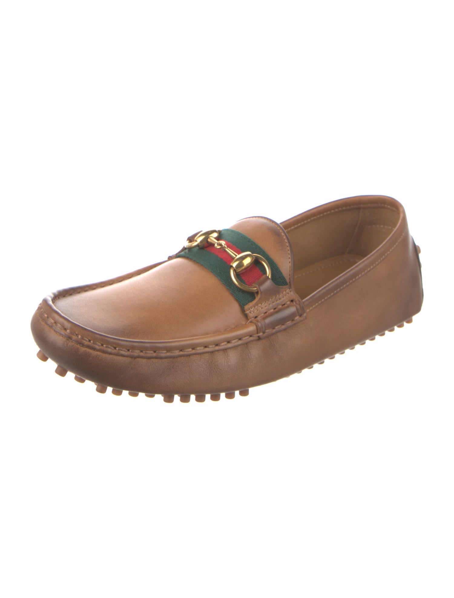 Gucci Web Accent Leather Loafers