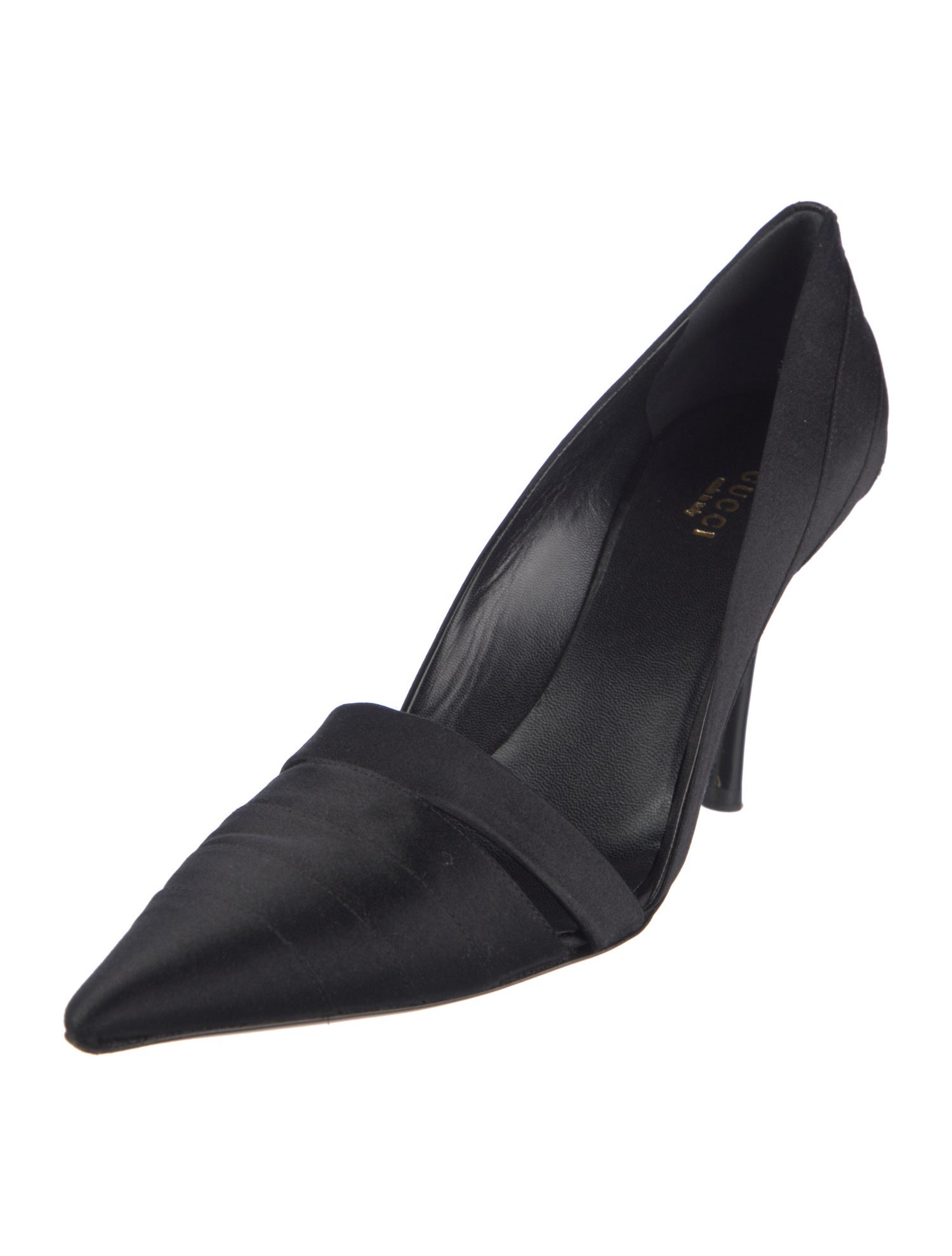 Gucci Satin Leather Trim Embellishment D'Orsay Pumps
