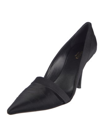 Gucci Satin Leather Trim Embellishment D'Orsay Pumps