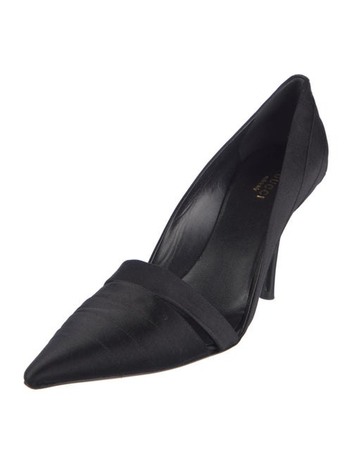 Gucci Satin Leather Trim Embellishment D'Orsay Pumps