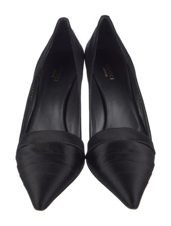 Gucci Satin Leather Trim Embellishment D'Orsay Pumps