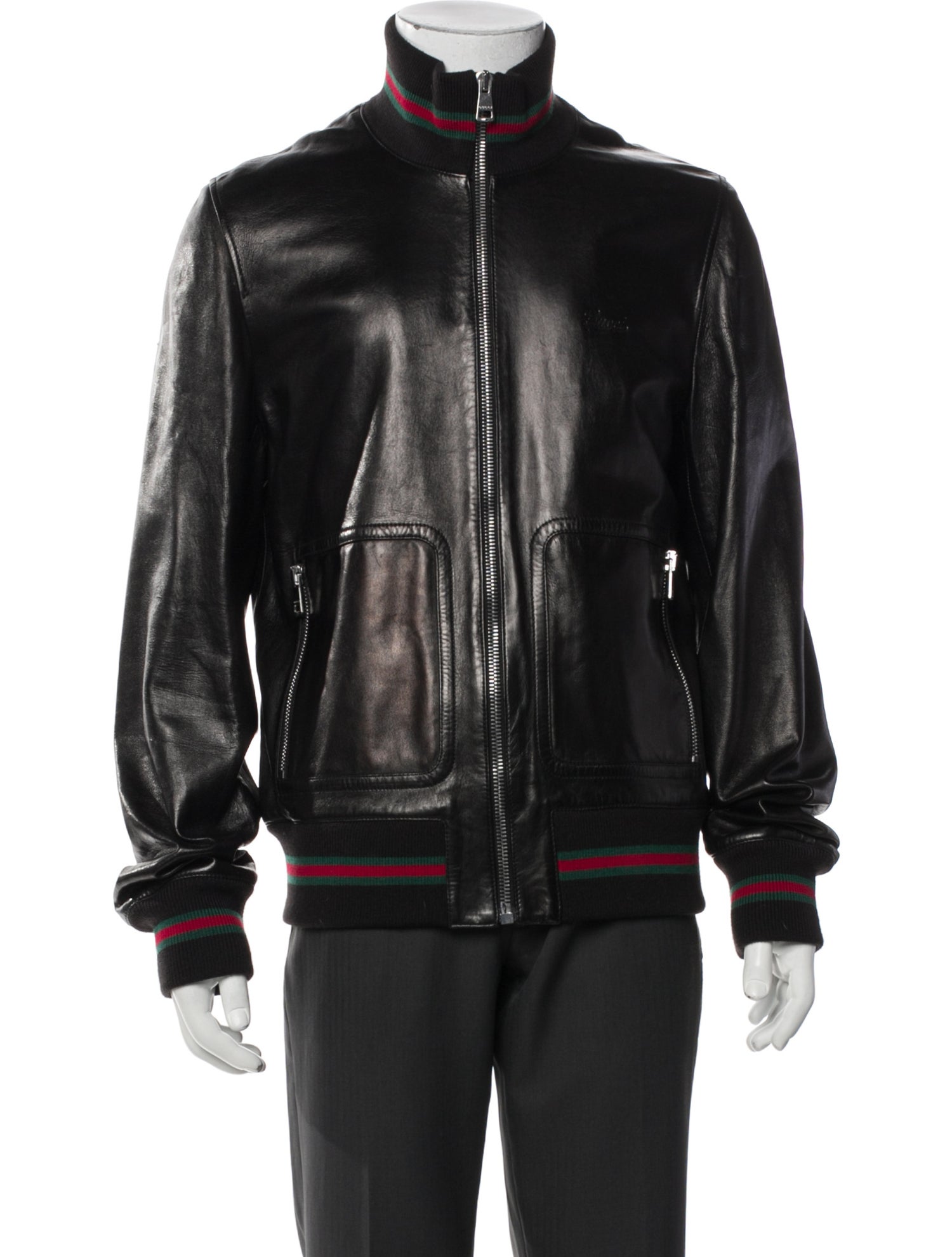 Gucci Leather Striped Bomber Jacket