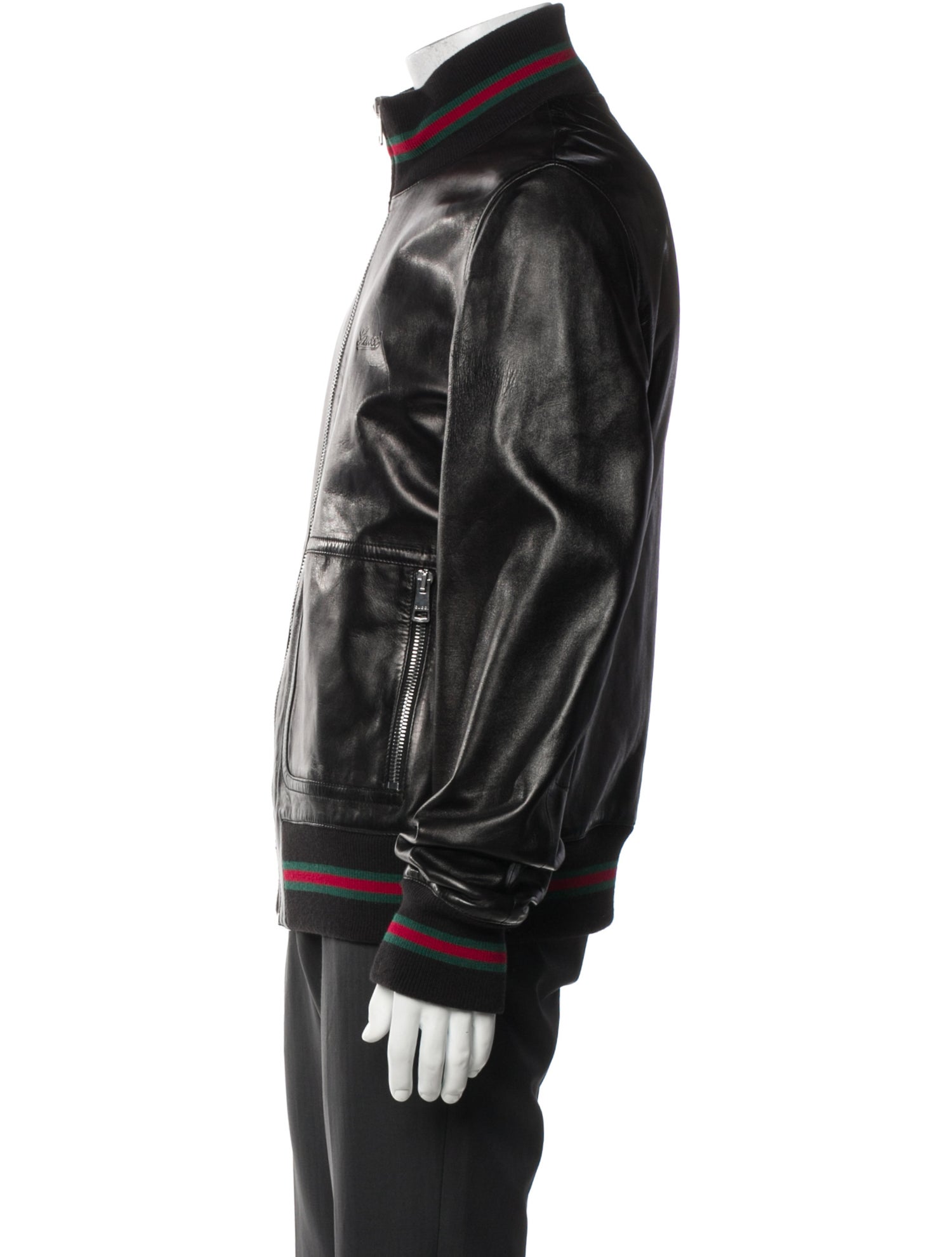 Gucci Leather Striped Bomber Jacket
