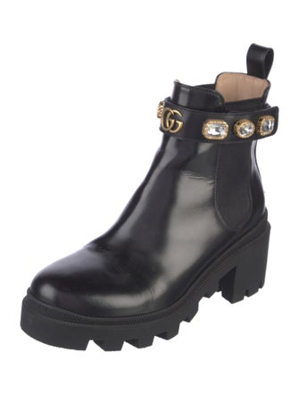 Gucci Double G Logo Leather Rain Boots
