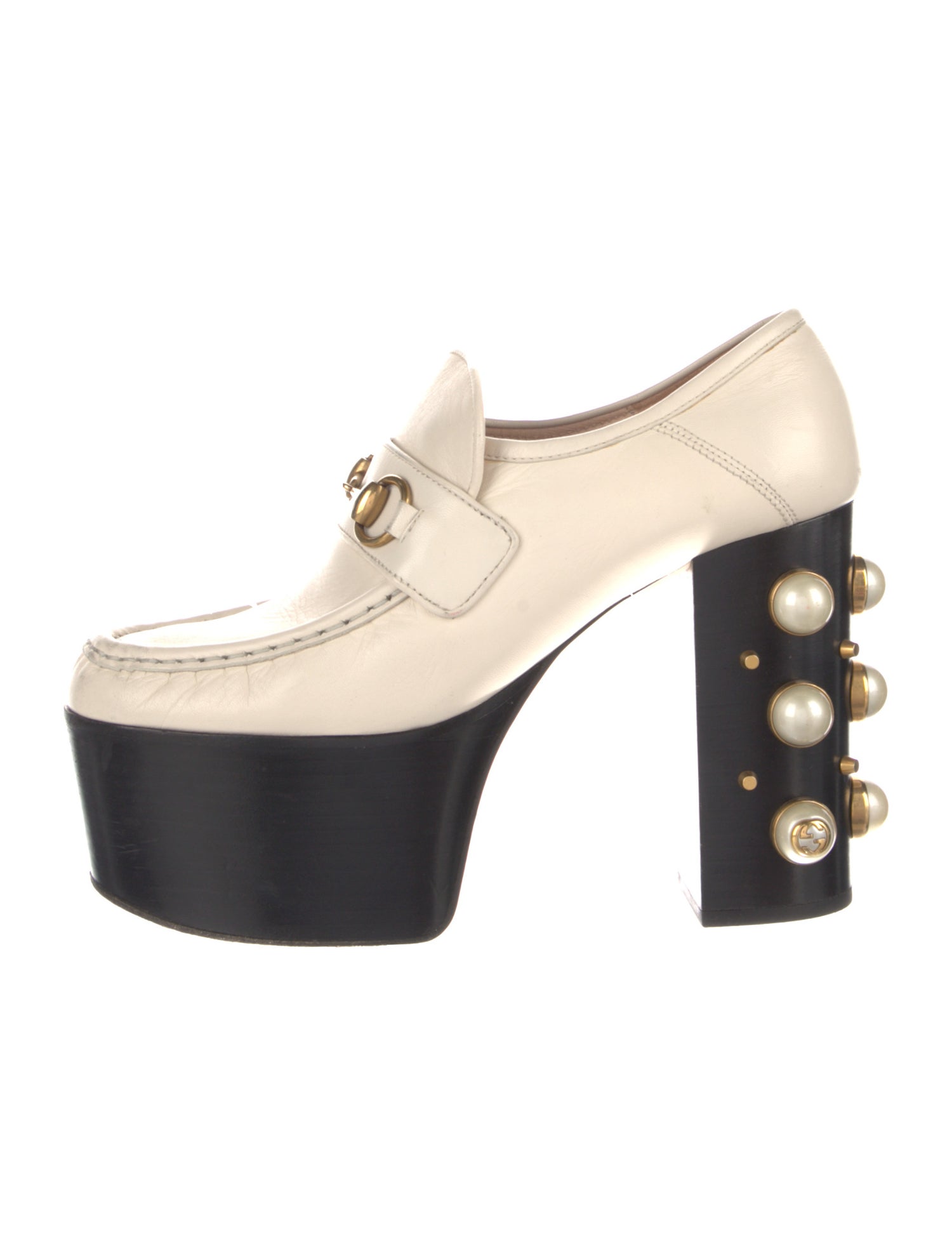 Gucci Faux Pearl Accents Leather Pumps