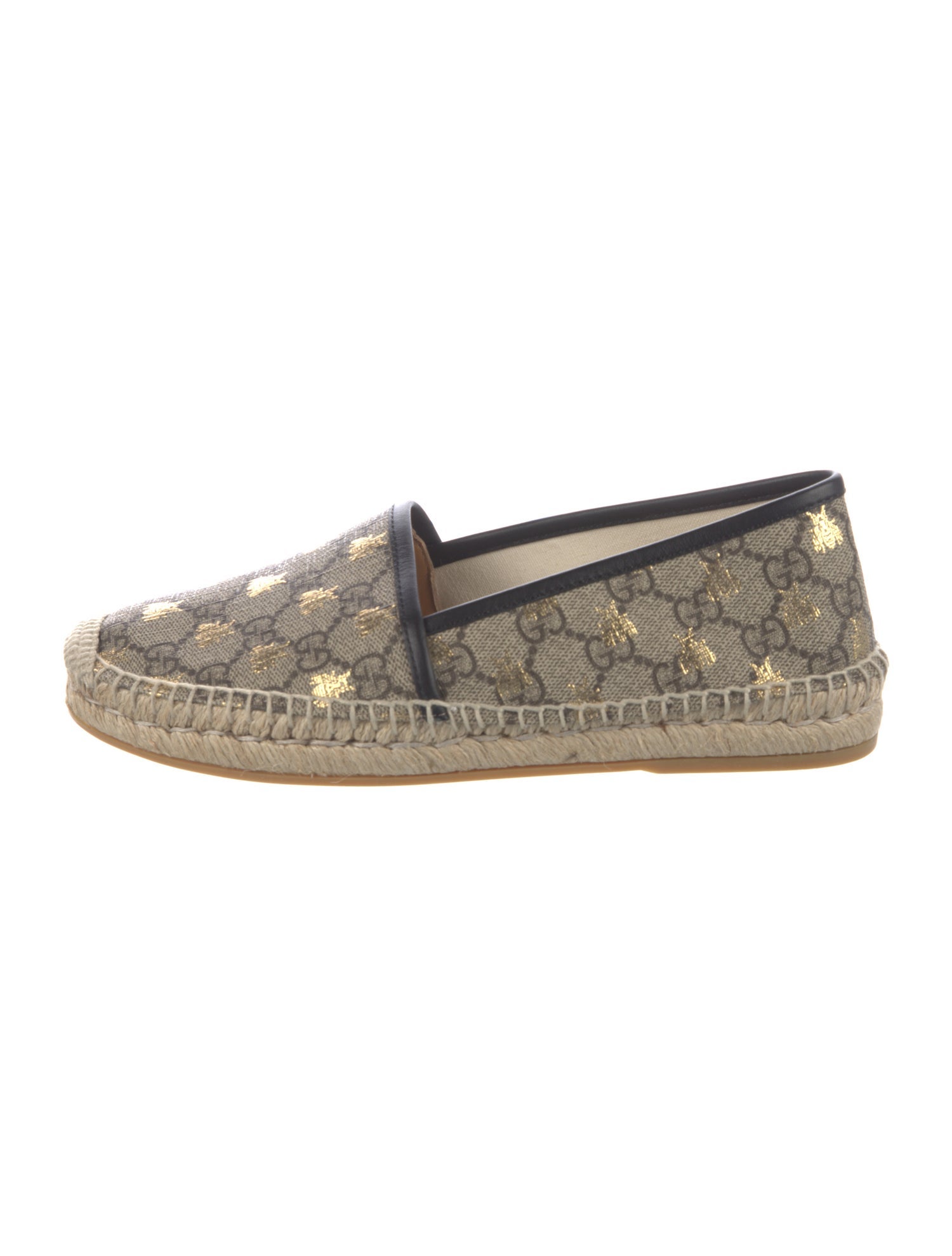 Gucci GG Canvas Leather Trim Embellishment Espadrilles w/ Tags
