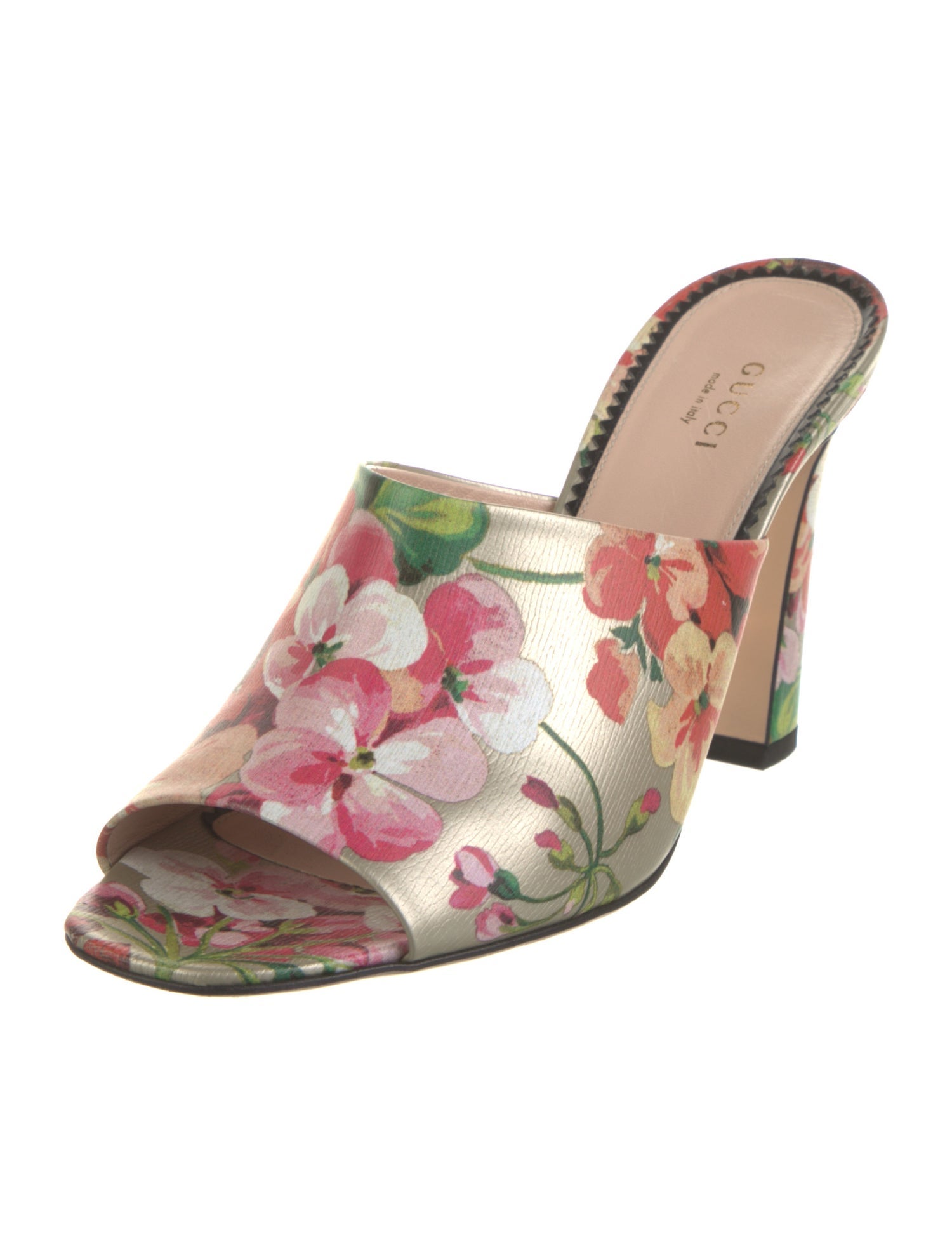 Gucci Blooms Print Leather Mules