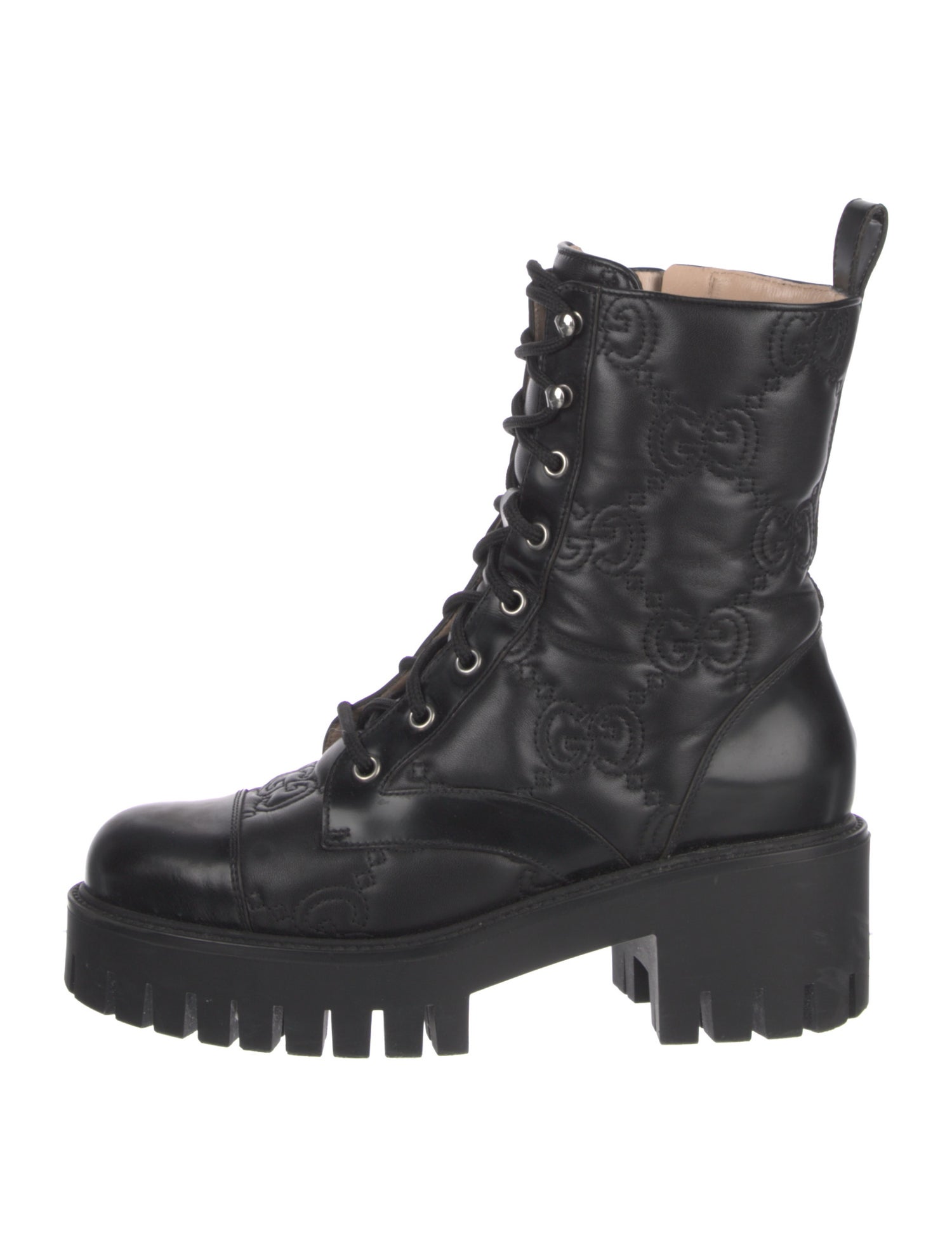 Gucci GG Embossed Leather Combat Boots