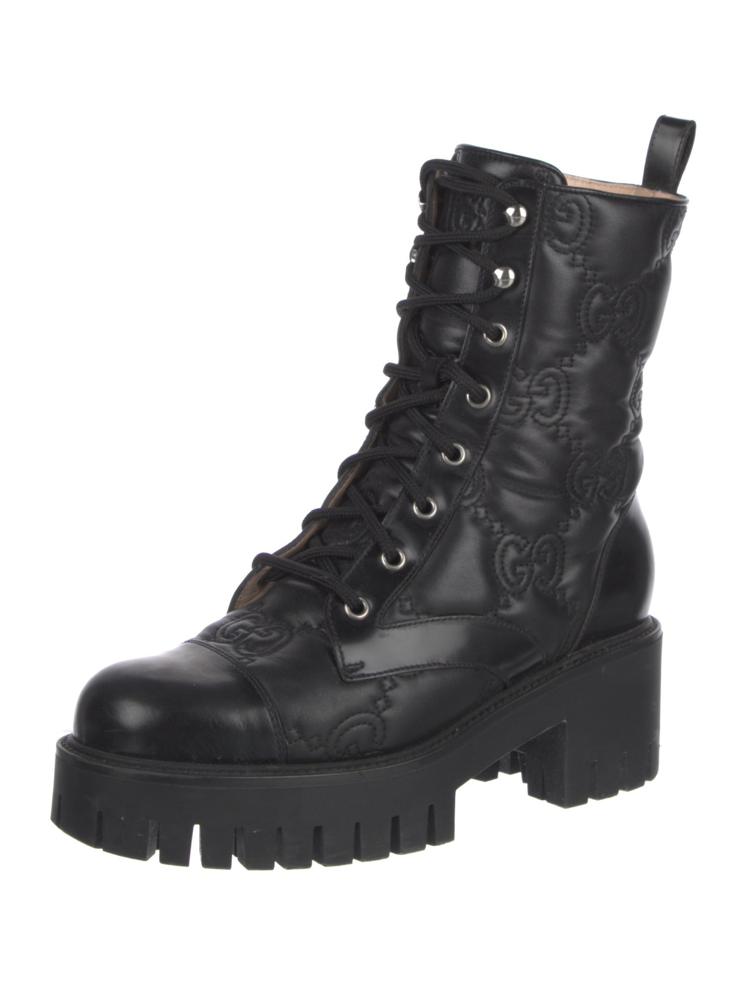 Gucci GG Embossed Leather Combat Boots