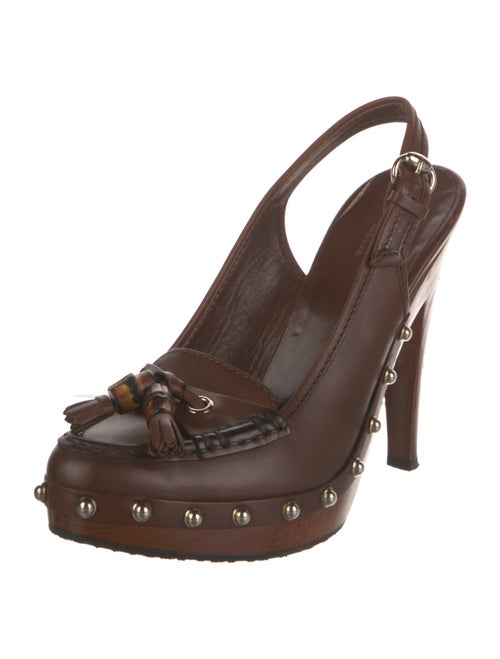 Gucci Bamboo Accent Leather Slingback Pumps