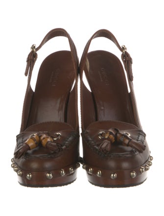 Gucci Bamboo Accent Leather Slingback Pumps